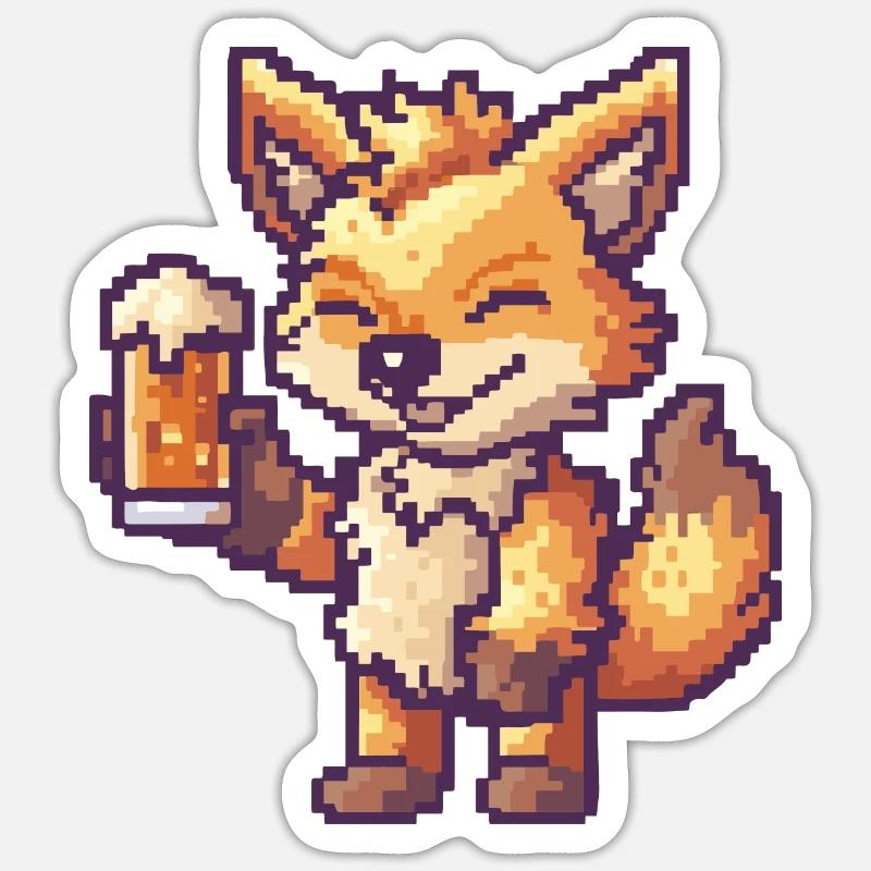 loup bière pixel - Sticker taille S (10 x 10 cm) - blanc mat