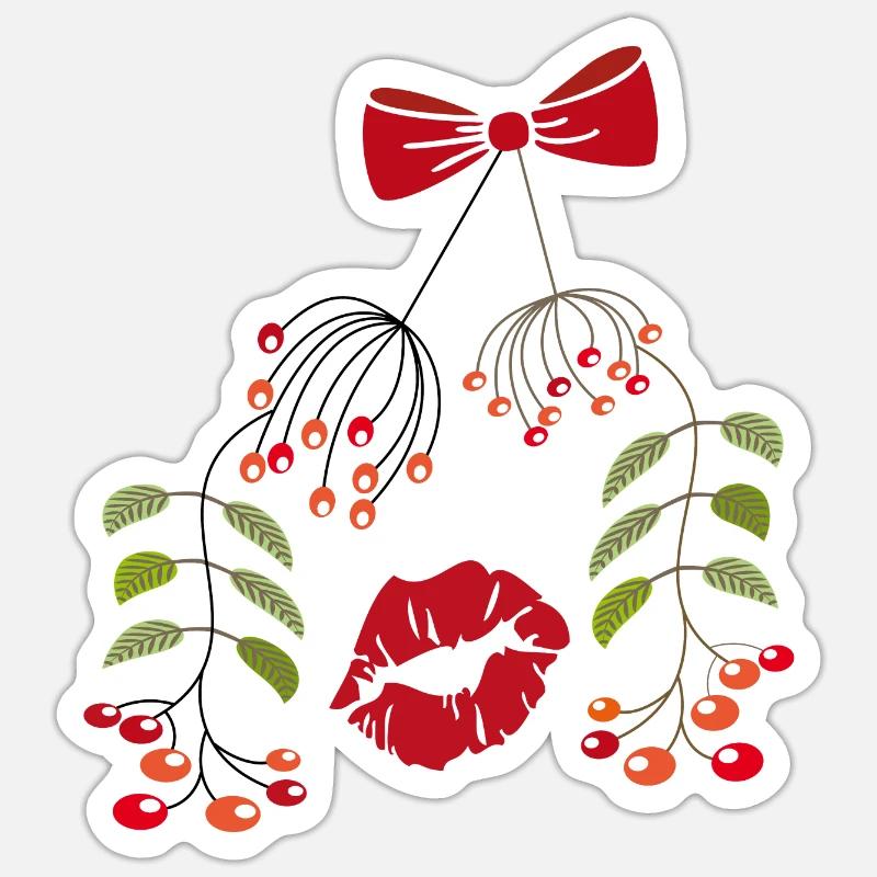 Baiser Sous Le Gui, Noël - Sticker taille S (10 x 10 cm) - blanc mat