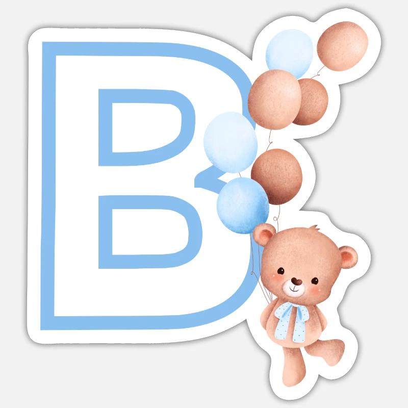 Lettre b bleue ours - Sticker taille S (10 x 10 cm) - blanc mat