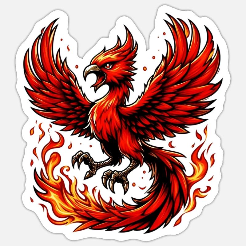 Phénix rouge - Sticker taille S (10 x 10 cm) - blanc mat