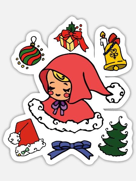 süßes Weihnachtsbild mit Christkind, Tannenbaum - Sticker Größe S (10 x 10 cm) - Mattweiß