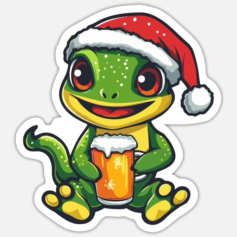 Lizard Christmas Beer - Sticker size S (10 x 10 cm) - white matte