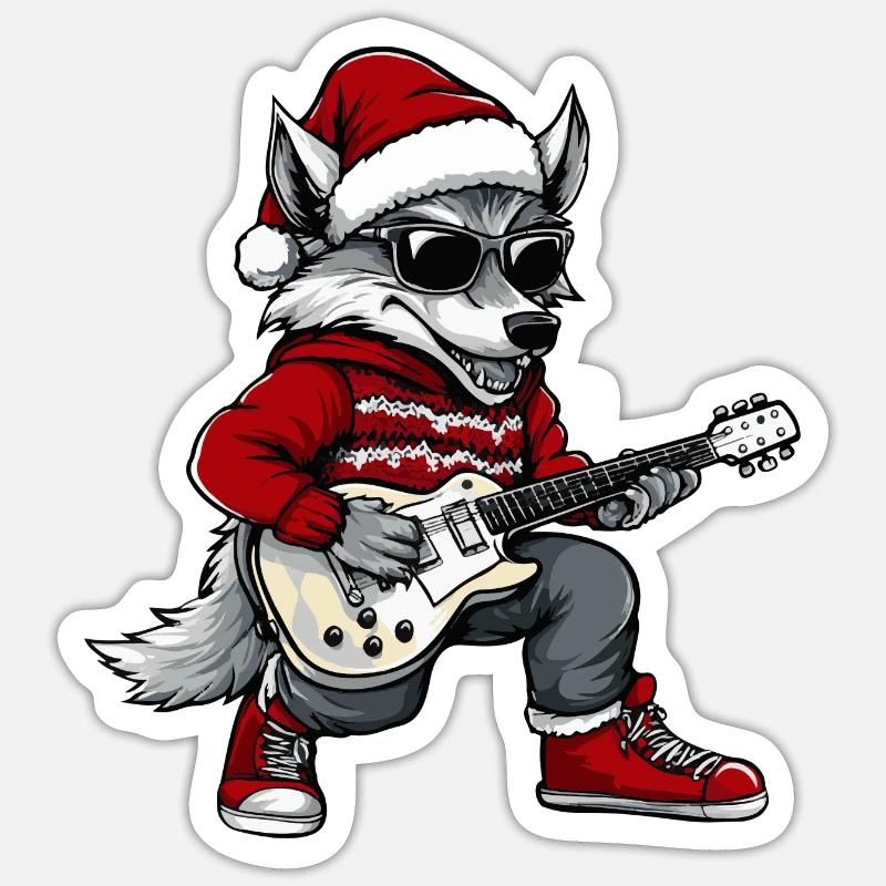 Wolf Christmas Guitar - Sticker size S (10 x 10 cm) - white matte