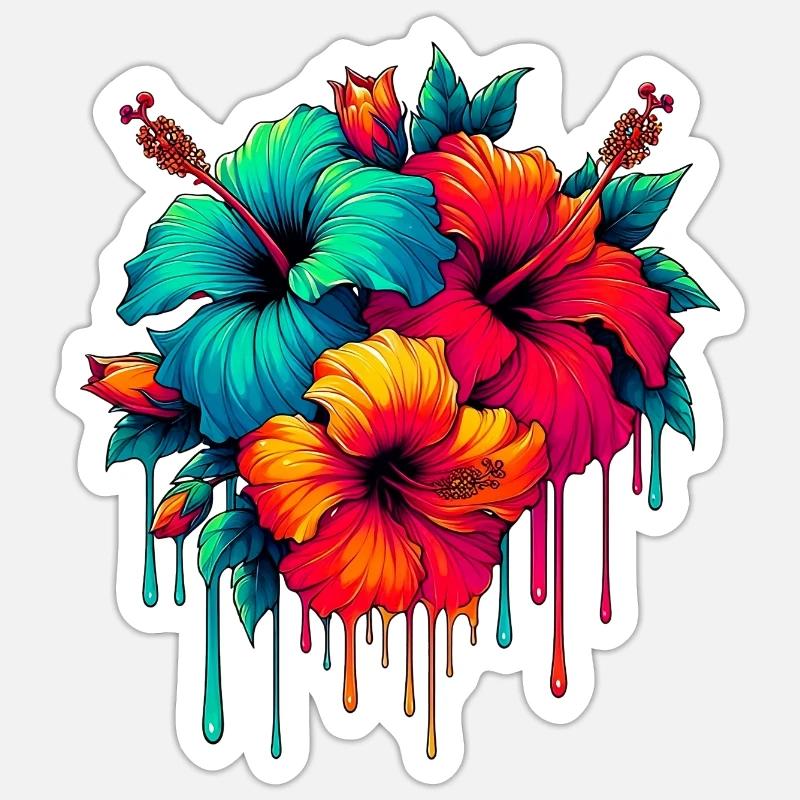 Fleurs d’hibiscus - Sticker taille S (10 x 10 cm) - blanc mat