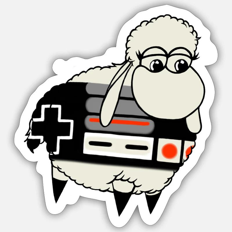 Manette rétro Wolly Sheepling - Sticker taille S (10 x 10 cm) - blanc mat