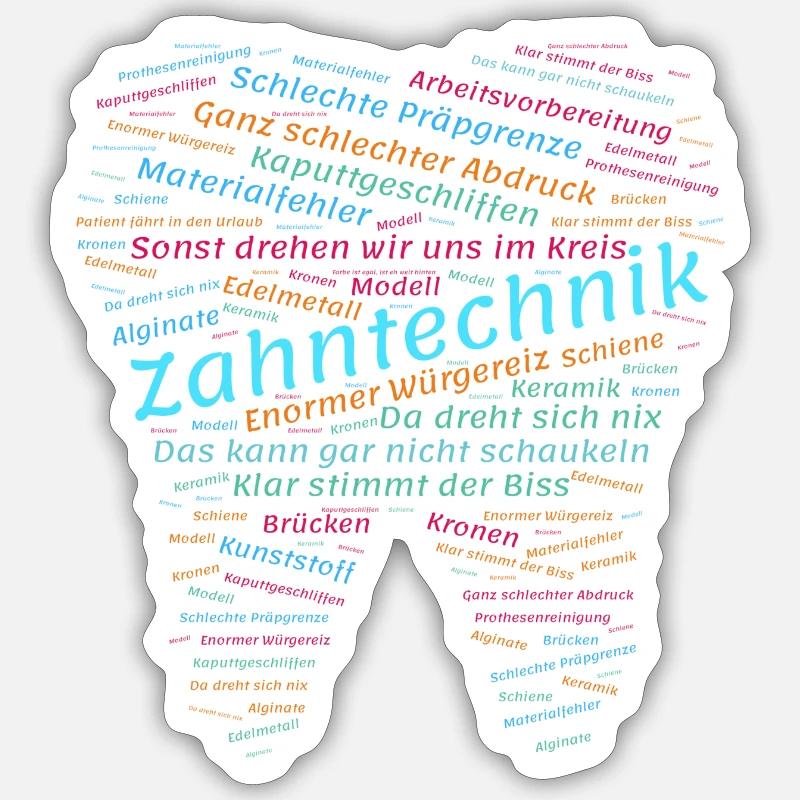Technologie dentaire Bullshit Nuage de mots coloré - Sticker taille S (10 x 10 cm) - blanc mat