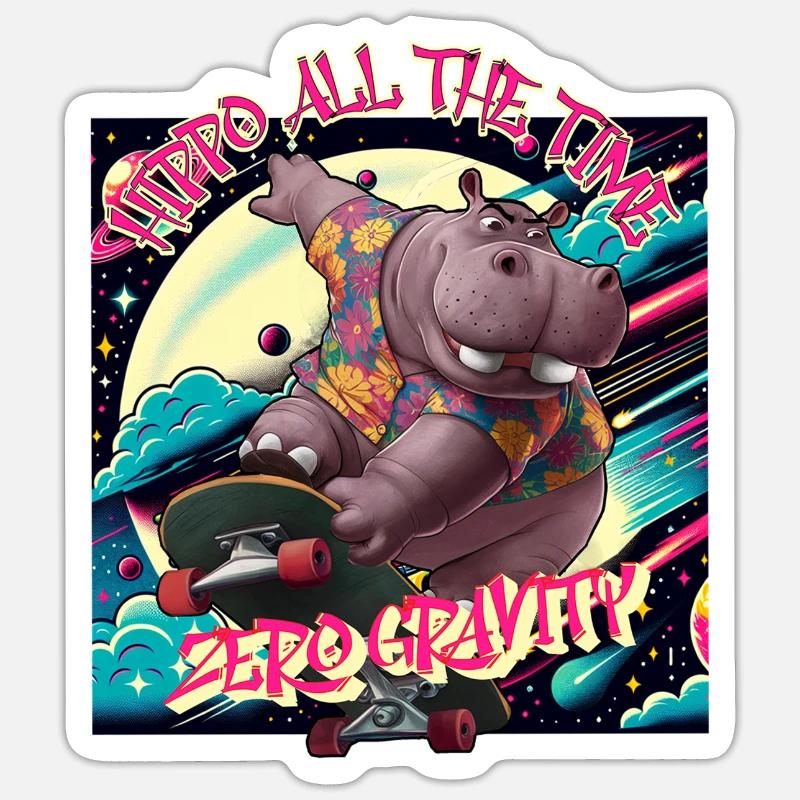 Hippo All the Time - Zero Gravity Sticker Größe S (10 x 10 cm)