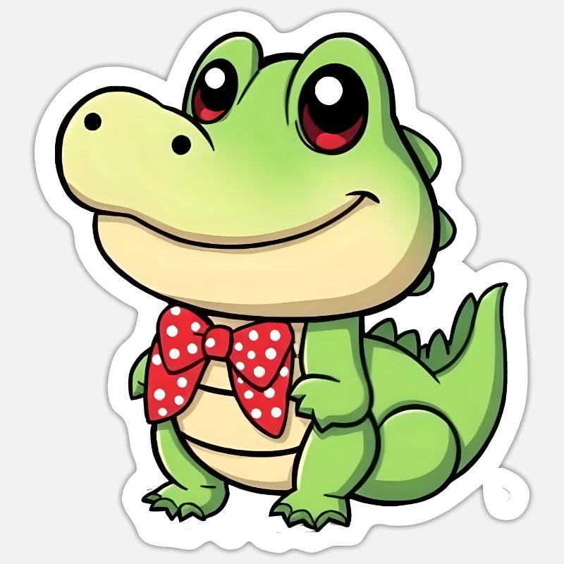 Mignon crocodile comique avec cravate rouge Sticker taille S (10 x 10 cm)