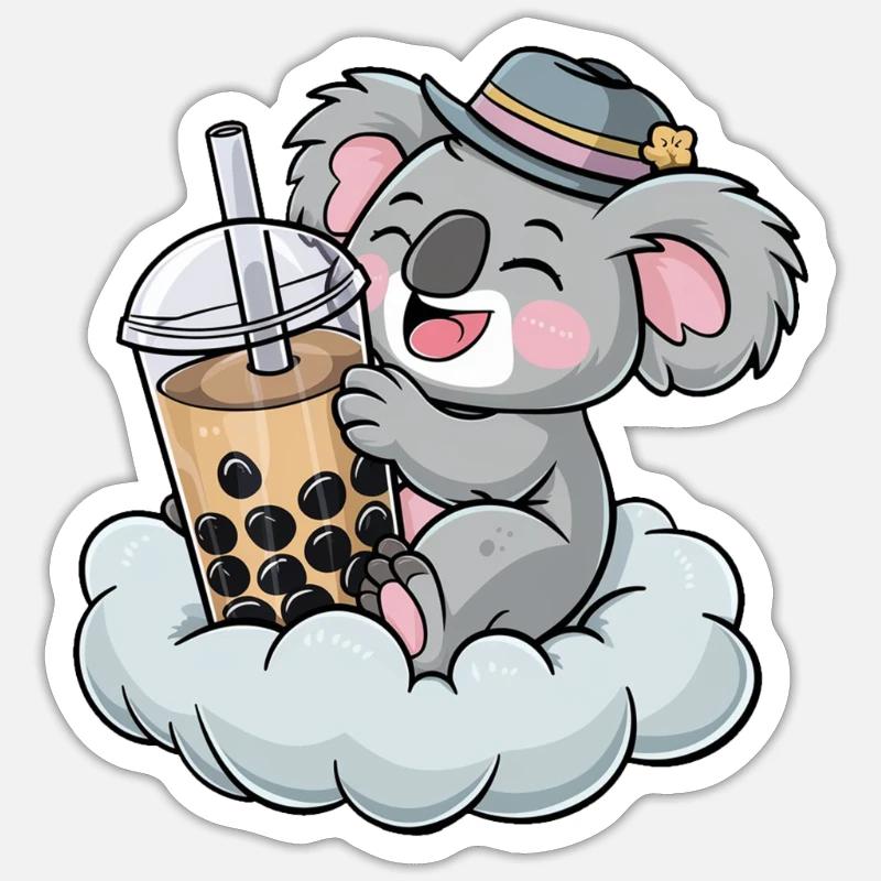 Koala drinking bubble tea - Sticker size S (10 x 10 cm) - white matte