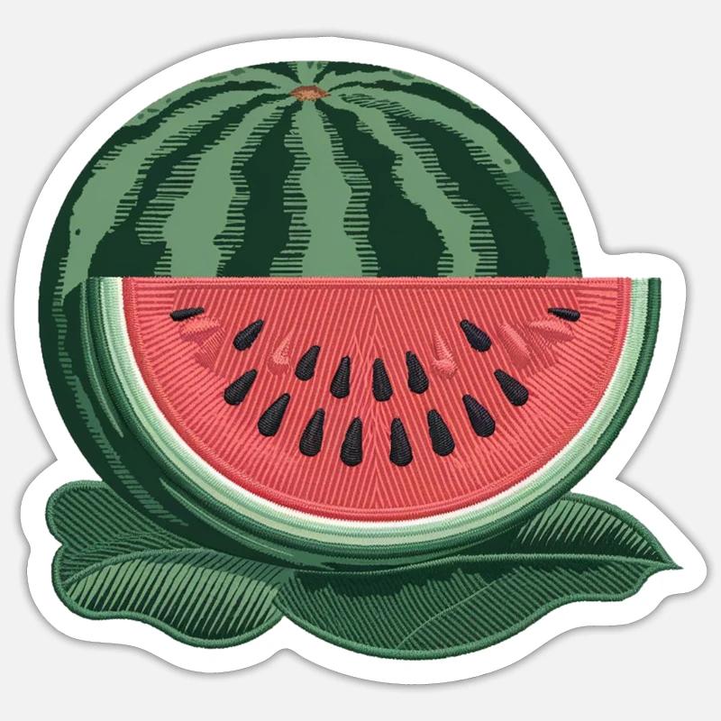 Gestickte Wassermelone - Sticker Größe S (10 x 10 cm) - Mattweiß