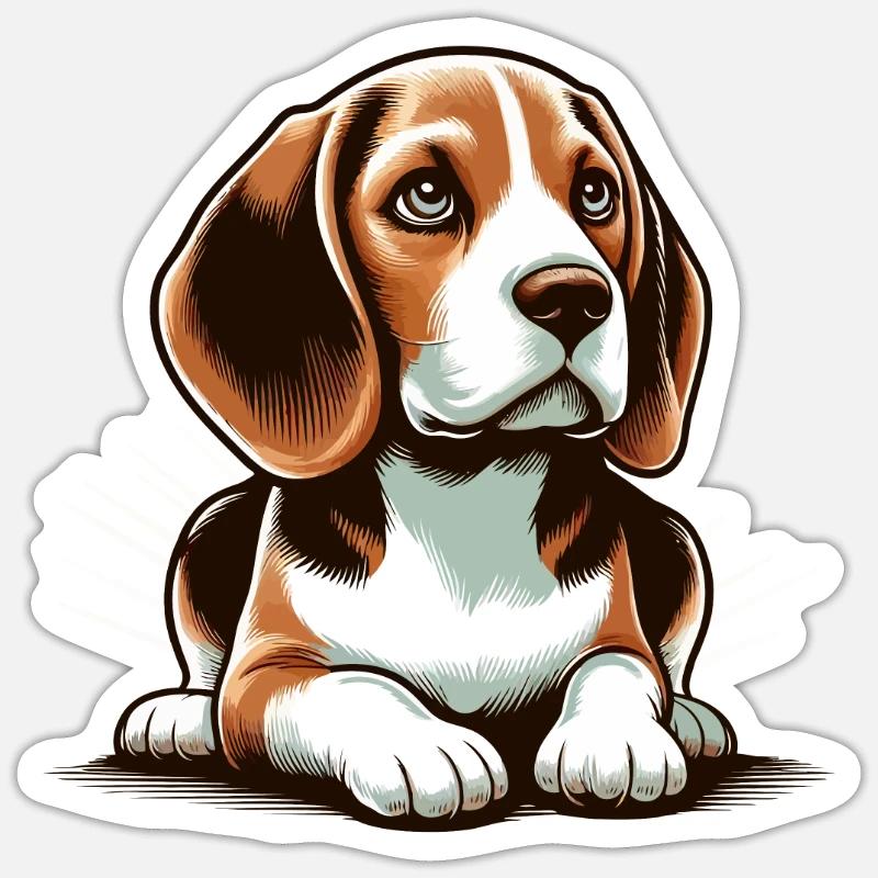 Chien Beagle allongé - Sticker taille S (10 x 10 cm) - blanc mat