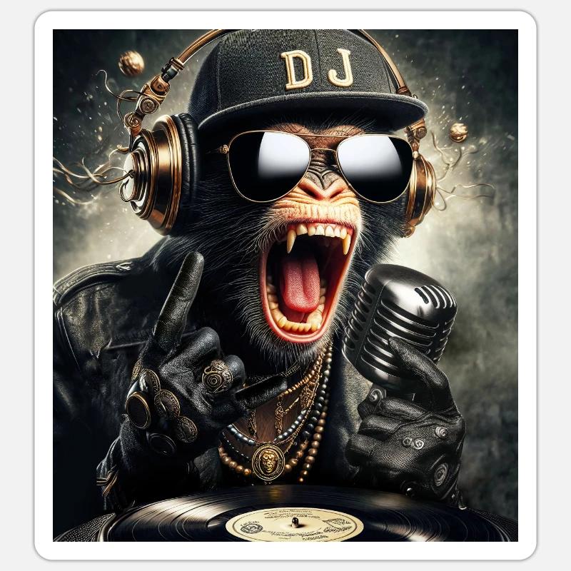 DJ Monkey Sticker size S (10 x 10 cm)
