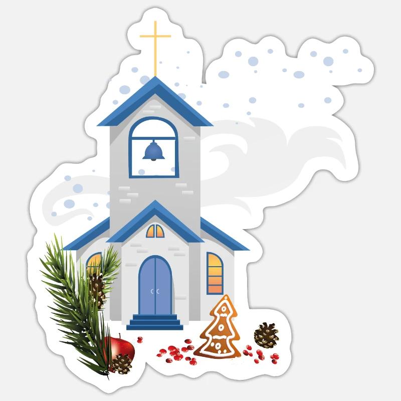 Weihnachten mit Kirche - Sticker Größe S (10 x 10 cm) - Mattweiß