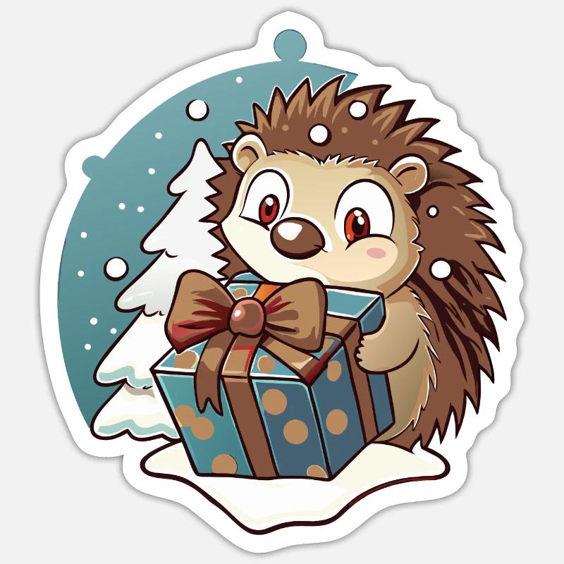 Hérisson mignon avec cadeau à Noël Sticker taille S (10 x 10 cm)