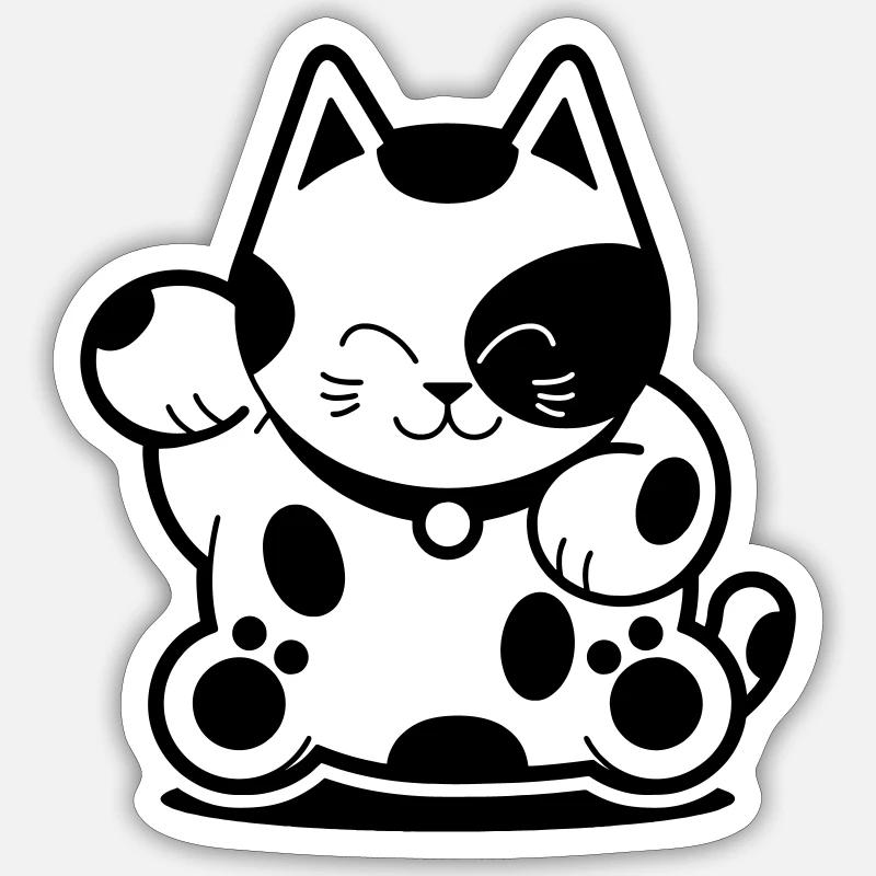 Chat chanceux - Sticker taille S (10 x 10 cm) - blanc mat