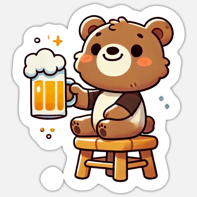 Cute Bear Drinking Beer 3 Sticker Größe S (10 x 10 cm)