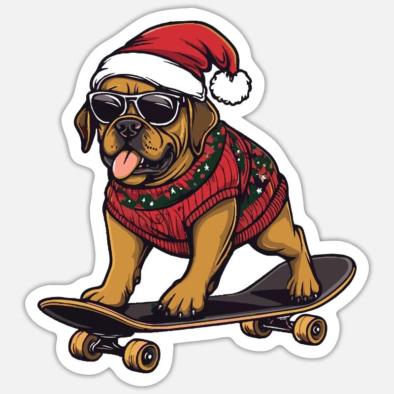 Mastiff Chien Noël Drôle - Sticker taille S (10 x 10 cm) - blanc mat