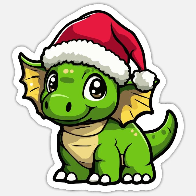 Dinosaure tricératops Noël mignon - Sticker taille S (10 x 10 cm) - blanc mat