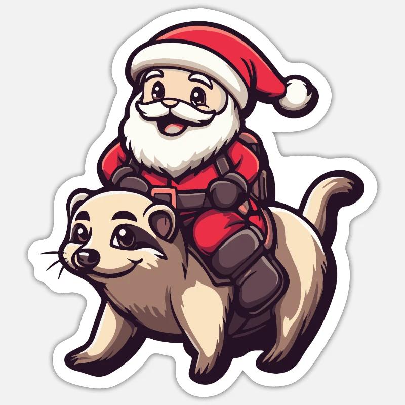 Erdmännchen Weihnachtsmann Cartoon - Sticker Größe S (10 x 10 cm) - Mattweiß