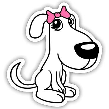 chien assis petit jolie dame arc femelle - Sticker taille S (10 x 10 cm) - blanc mat - Devant