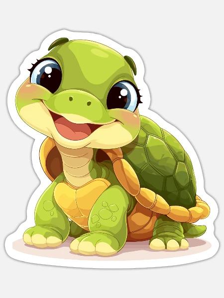 Eine süße und fröhliche Schildkröte - Sticker Größe S (10 x 10 cm) - Mattweiß