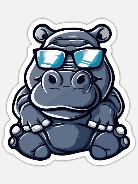 Nilpferd Cool Comic - Sticker Größe S (10 x 10 cm) - Mattweiß