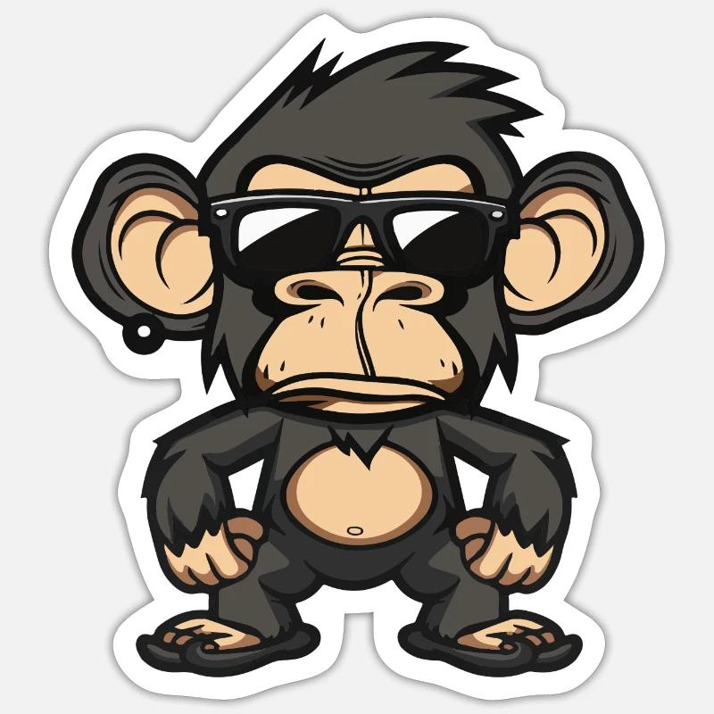 Singe Bande dessinée cool - Sticker taille S (10 x 10 cm) - blanc mat