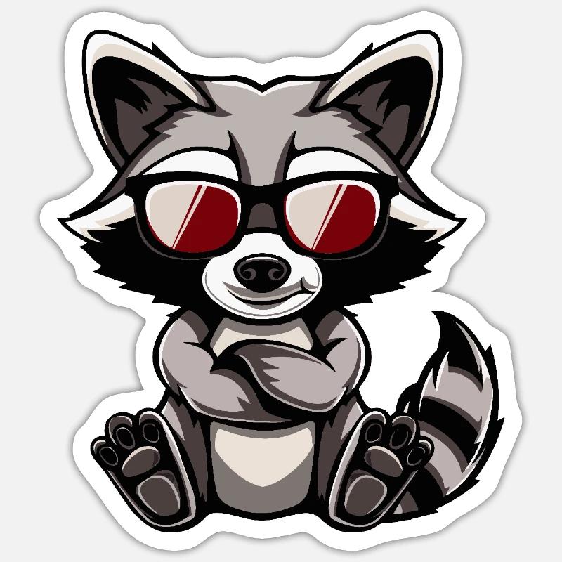 Waschbär Cool Comic - Sticker Größe S (10 x 10 cm) - Mattweiß