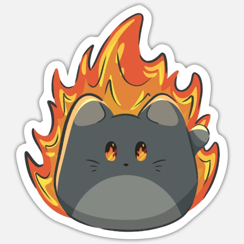 Chat mignon avec du feu - Sticker taille S (10 x 10 cm) - blanc mat
