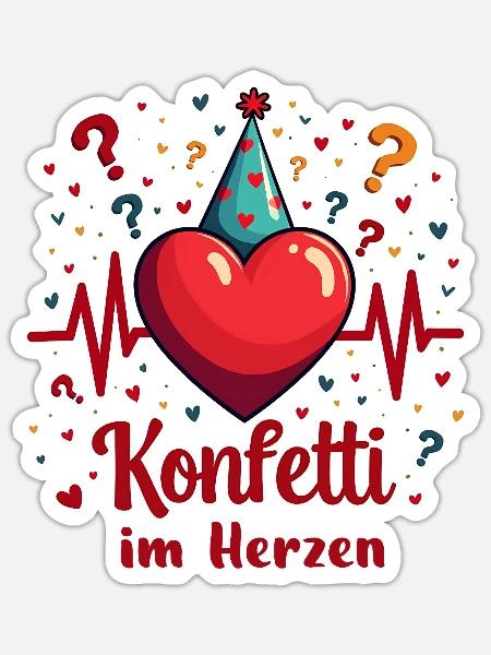 Karneval Herzschlag - Konfetti - Sticker Größe S (10 x 10 cm) - Mattweiß