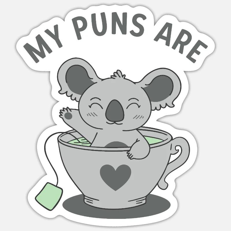 Koala-Tee-Wortspiele - Sticker Größe S (10 x 10 cm) - Mattweiß