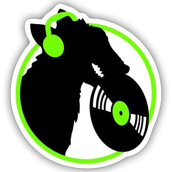Hund DJ Musik Auflegen Club Disko Schallplatte Fun - Sticker Größe S (10 x 10 cm) - Mattweiß - Vorne