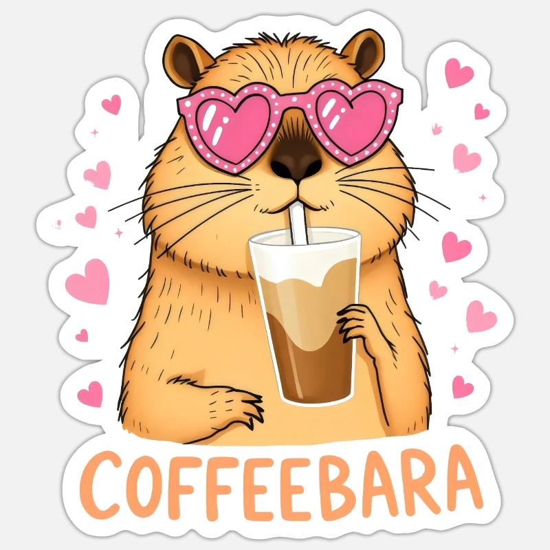 Süßes Capybara Coffeebara Sticker Größe S (10 x 10 cm)