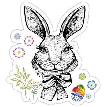 Hase mit Blumen und Osterei - Sticker Größe S (10 x 10 cm) - Mattweiß - Vorne