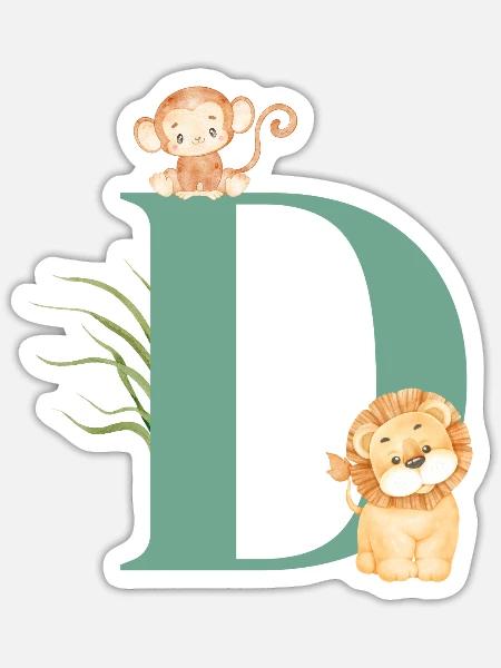 Buchstabe d grüne Dschungeltiere - Sticker Größe S (10 x 10 cm) - Mattweiß