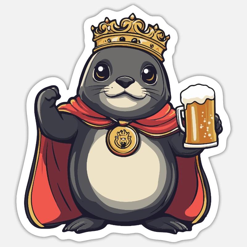 Robbe Tier Bier Lustig - Sticker Größe S (10 x 10 cm) - Mattweiß
