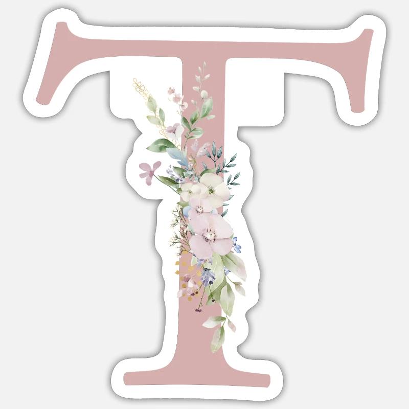 T Monogram, Floral, Personalizable - Sticker size S (10 x 10 cm) - white matte