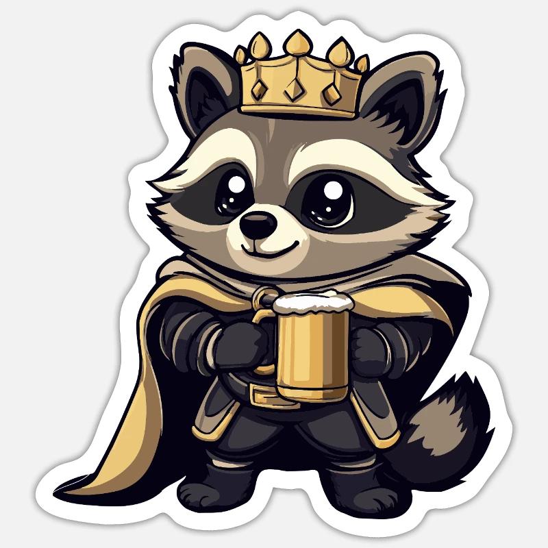 Waschbär Bier Lustig - Sticker Größe S (10 x 10 cm) - Mattweiß