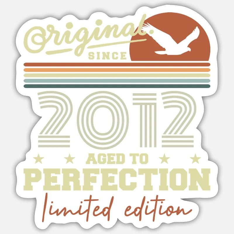 Original 2012 cadeau anniversaire 2012 rétro 2012 - Sticker taille S (10 x 10 cm) - blanc mat