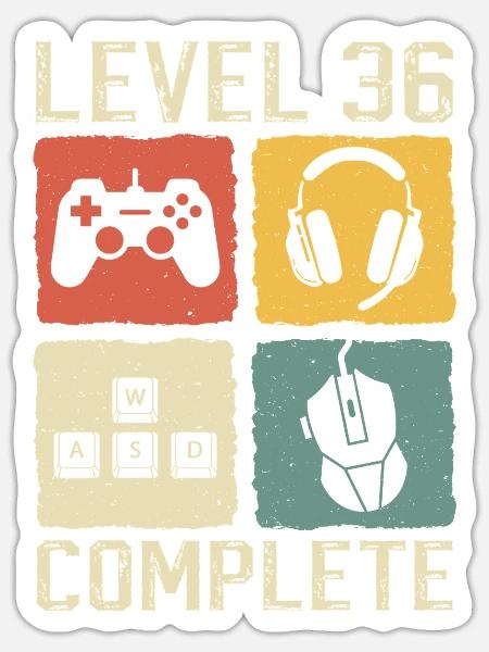 36. Geburtstag Level 36 Complete Gamer 36 Jahre - Sticker Größe S (10 x 10 cm) - Mattweiß