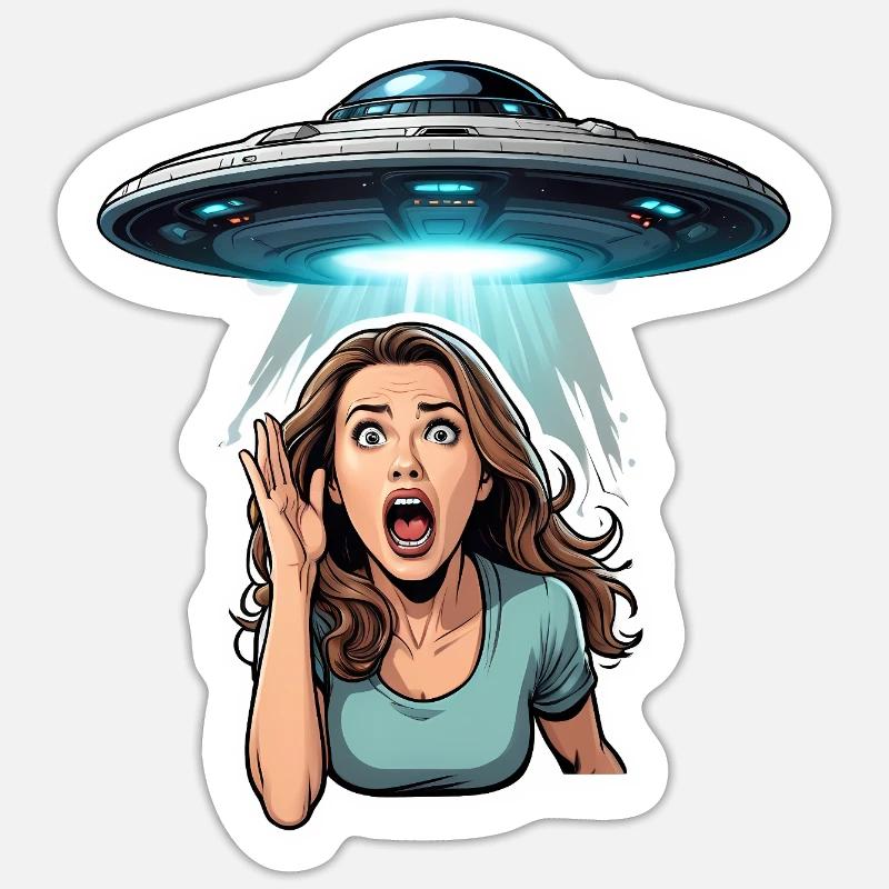 Scène d’enlèvement extraterrestre - Sticker taille S (10 x 10 cm) - blanc mat