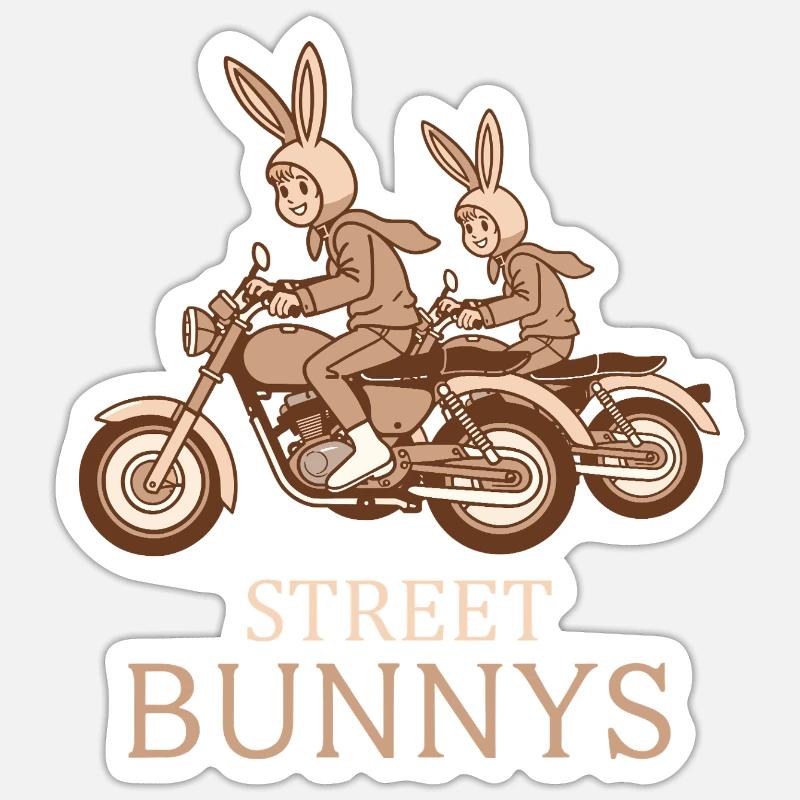 Biker Hasen - Sticker Größe S (10 x 10 cm) - Mattweiß