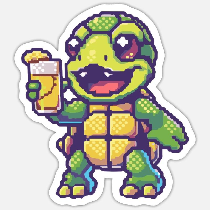 Bière Turtle Pixel - Sticker taille S (10 x 10 cm) - blanc mat
