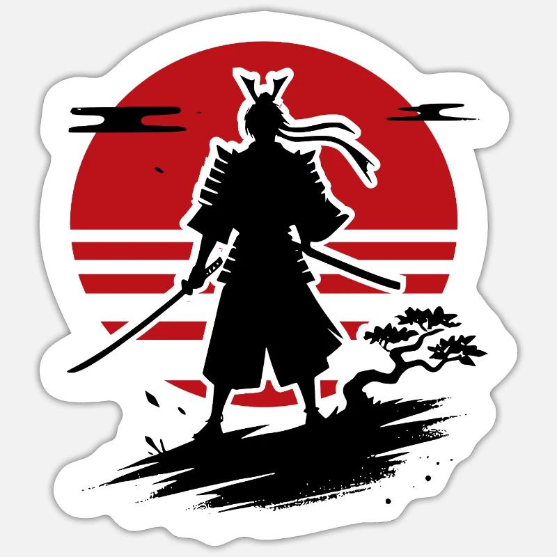 Silhouette Samurai rote Sonne Sticker Größe S (10 x 10 cm)