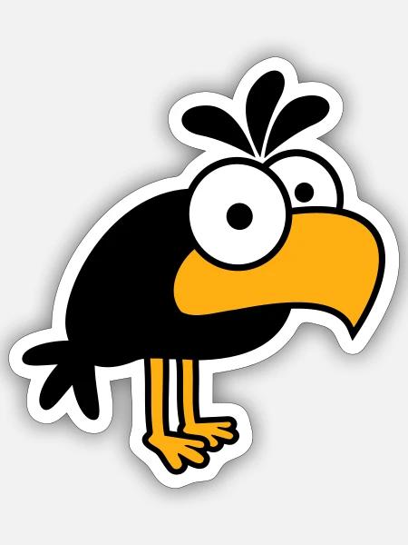 Rabe Comic Vogel steht guckt lustig Cartoon Humor - Sticker Größe S (10 x 10 cm) - Mattweiß