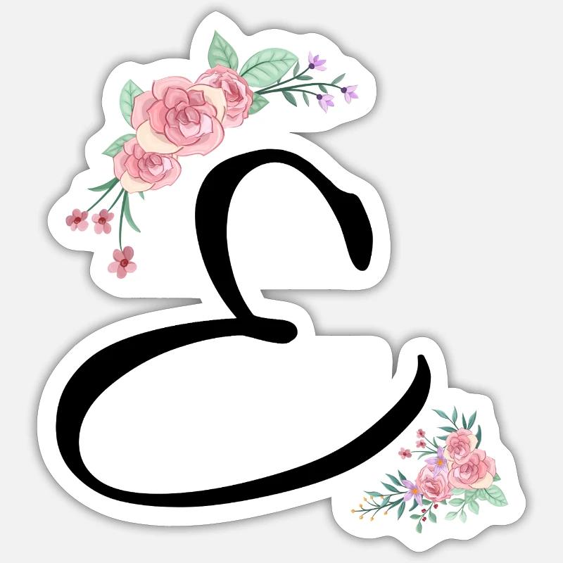 Lettre e fleurs Sticker taille S (10 x 10 cm)