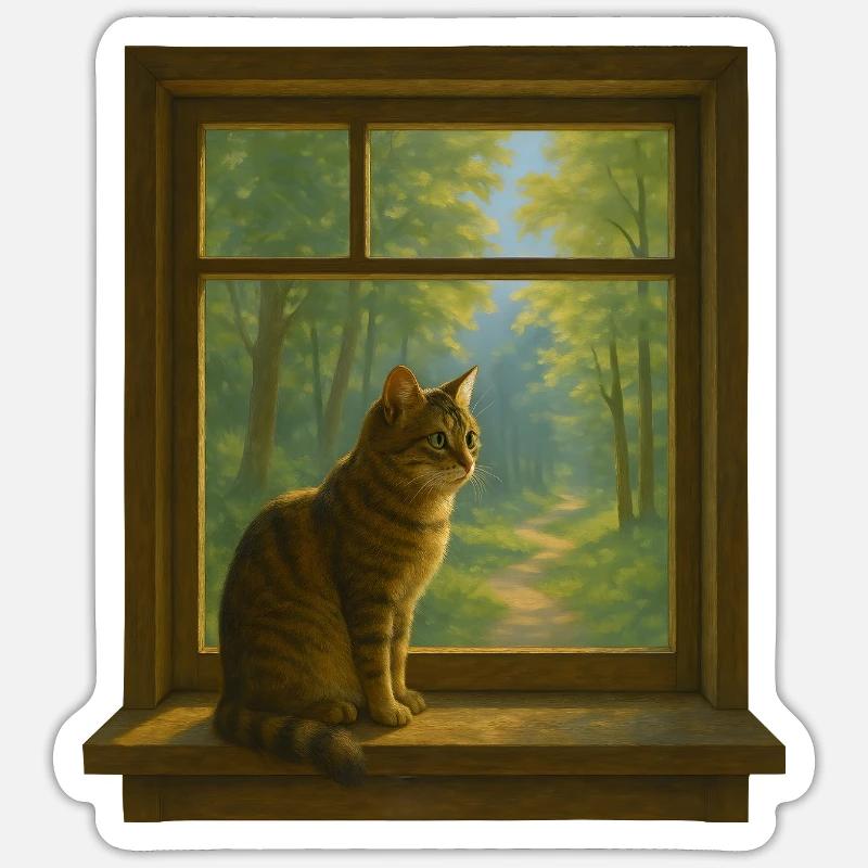 Katze am Fenster - Sticker Größe S (10 x 10 cm) - Mattweiß