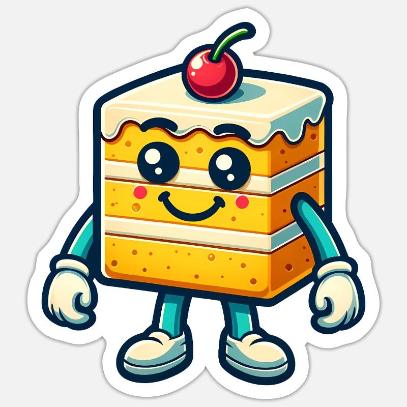 Gâteau joyeux - Sticker taille S (10 x 10 cm) - blanc mat