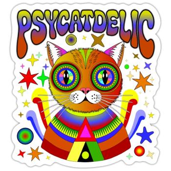 PSYCATDELIC - Sticker size S (10 x 10 cm) - white matte - Front