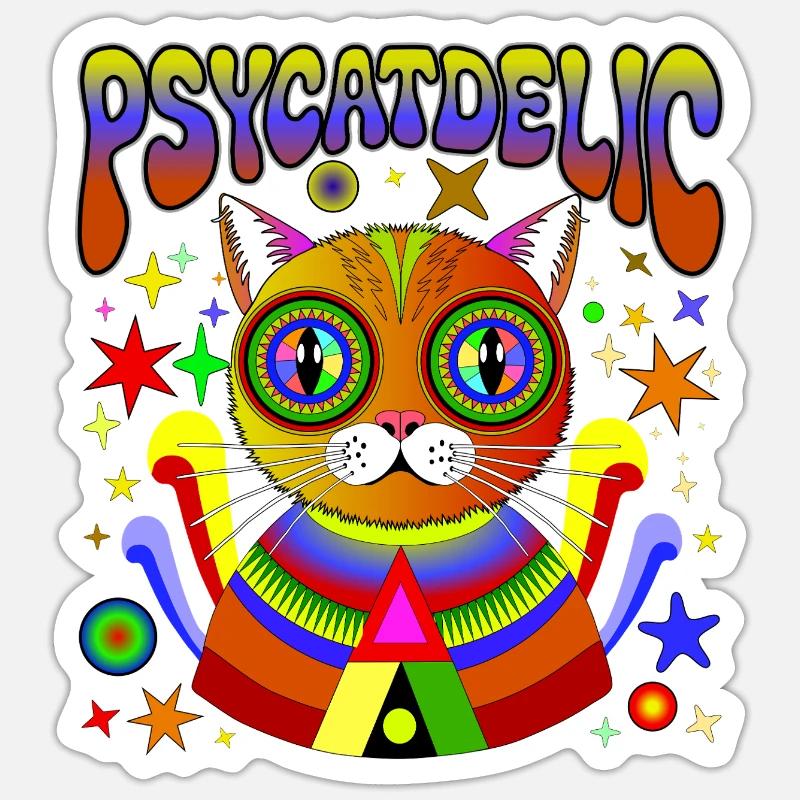 PSYCATDELIC - Sticker Größe S (10 x 10 cm) - Mattweiß